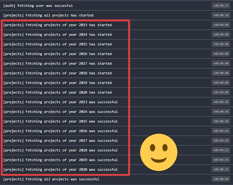 Image of redux devtools without with a lot of actions of the same type being dispatched with different parameters, parametrized